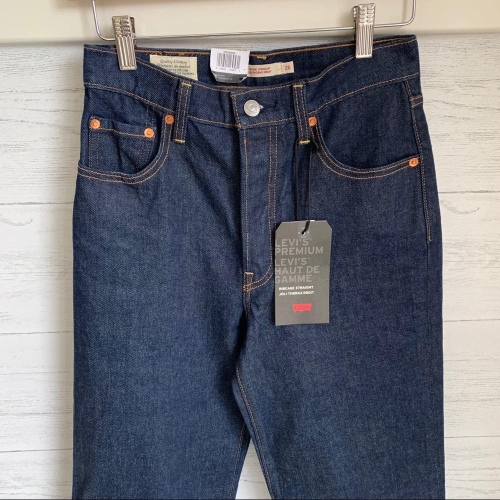 NWT Levi’s Ribcage Straight Dark Wash High Rise - Picture 5 of 10
